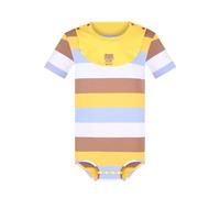 Landofgenie Onesie Pigiama con Bavaglino per Uomo Body a Maniche Corte a Righe Rompers per Uomo Giallo XL