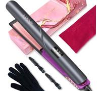 LANDOT Piastra Lisciante per Capelli Professionale: Piastra Capelli Arricciacapelli 2 in 1 Lisci o Mossi - Ceramica Ultra Display Digitale 120-230° Voltaggio Universale