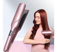 LANDOT Piastra per Capelli Larga 45mm - Rosa Gold, per Capelli Ricci e Spessi, Styling Rapido con 12 Impostazioni Temperatura e Rivestimento Ceramico