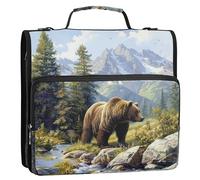 Landscape Grizzly Bear Mountain - Raccoglitore con cerniera, 3 raccoglitori ad anelli, 3,8 cm, con tracolla, per la scuola, può contenere fino a 500 fogli