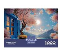 Landscape Painting Window Flowers Sea View 1000 Pezzi Cartoncino Extra-spesso Bundle Di Puzzle Ocean View Anti-stress Gioco Creativo Puzzle Regali Per Famiglia E Amici 52x38cm/1000pcs