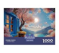 Landscape Painting Window Flowers Sea View 1000 Pezzi Cartoncino Extra-spesso Bundle Di Puzzle Ocean View Anti-stress Gioco in Famiglia Puzzle Per Decorazione Domestica 70x50cm/1000pcs