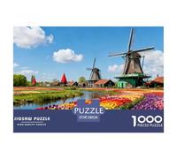 Landscape Puzzle 1000 Pezzi Flower Sea Windmills - Qualità Made in Italy, Design Artistico Rilassante, Poster Da Appendere, Confezione Lusso - 38x26cm/1000pcs