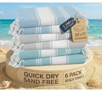 Lane Linen Confezione da 6 teli mare oversize, teli da piscina per adulti, pre-lavati, telo mare senza sabbia, ad asciugatura rapida, 99 x 180 cm, multicolore classico
