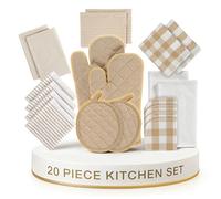 LANE LINEN Set di 20 strofinacci da cucina, 100% cotone, guanti da cucina resistenti al calore e presine, stracci riutilizzabili per lavare i piatti, strofinacci assorbenti, beige
