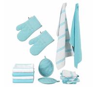 Lane Linen Set di asciugamani da cucina da 16 pezzi, guanti da forno resistenti al calore e presine, strofinacci riutilizzabili, asciugamani assorbenti, colore: verde acqua