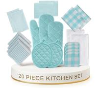 LANE LINEN Set di asciugamani da cucina e strofinaccio, set di 20 strofinacci resistenti al calore a 350 gradi e guanti da forno