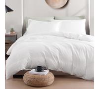 LANE LINEN Set di biancheria da letto super king size, 4 pezzi, copripiumino in microfibra prelavata, lenzuolo con angoli e federa, comodo e resistente, colore: bianco