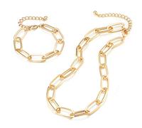 LANE WOODS Set di gioielli con collana e bracciale in oro da donna con catena delicata e grossa, con graffetta, Acciaio inossidabile, Alessandrite