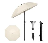 Laneetal Ombrellone da Spiaggia φ155cm, Parasole con Protezione UV UPF 50+, Regolabile in Altezza e Inclinazione, Portatile con Borsa, Ombrello Rotondo Ventilato per Balcone/Giardino/Spiaggia, Beige
