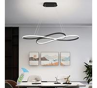Lanekd Lampada a Sospensione Lampada da Tavolo da Pranzo Nera Lampadario LED Dimmerabile Con Telecomando 36W Soggiorno Lampada Moderna Regolabile Altezza Ufficio Cucina Lampadari (Nero)