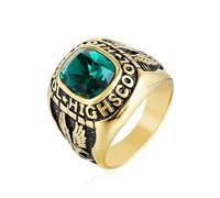 L'anello,， Acciaio al titanio con incisione HIGHSCHOOL e zirconia cubica rossa, verde blu(Green gem,Y)