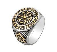 L'anello,， Amuleto runico norreno Valknut Vegvísir Stella a 8 punte in acciaio inossidabile for navigare nelle tempeste(Two Tone,Y)
