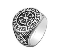 L'anello,， Amuleto runico norreno Valknut Vegvísir Stella a 8 punte in acciaio inossidabile for navigare nelle tempeste(Silver,Y)