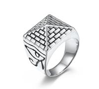 L'anello,， Anello con piramide egizia e occhio di Horus, gioielli in acciaio al titanio for uomo/donna, stile antico Egitto(Silver,Z+1)