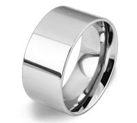 L'anello,， Anello in acciaio inossidabile largo 10 mm, stile semplice ed elegante, con fascia grande e parte superiore piatta lucida, for uomo donna(Silver,U)