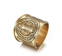 L'anello,， Immagine di San Benedetto in acciaio al titanio Medaglia benedettina Design laterale Amuleto religioso Esorcismo Gioielli(Gold,W)
