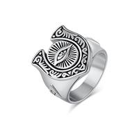 L'anello,， Occhio onniveggente e triangolo rovesciato in acciaio al titanio, gioielli vintage di protezione massonica(Silver,Q)