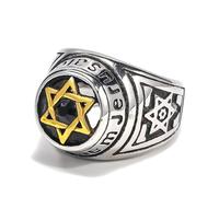 L'anello,， Stella di David con design cavo e intarsio in granato rosso intenso, gioielli vintage Judaica Exorcist(Y)