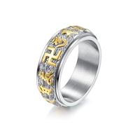 L'anello,， Svastica e Om Mani Padme Hum Mantra in acciaio al titanio leggero, ruota di preghiera girevole, gioiello for uomo donna(Q)