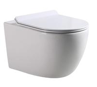 LANERI WC SOSPESO Serie Bent Rim - Vaso Sospeso Rimless - Senza Brida - Bianco Lucido - Misura cm. 52 - Coprivaso Soft-Close