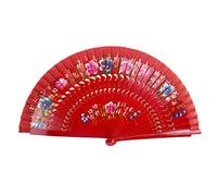 lanermoon Ventaglio vintage spagnolo pieghevole da donna, doppio lato, dipinto con fiori, in legno, per danza, decorazione per festival e regalo (rosso)