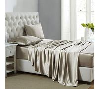 Lanest Housing Set di lenzuola in raso di seta, 4 pezzi, per letto queen size, con tasche profonde, lenzuola in raso rinfrescanti, morbide e ipoallergeniche, per letto queen size, colore: tortora