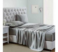 Lanest Housing Set di lenzuola in raso di seta, California size, con tasche profonde, lenzuola in raso rinfrescanti, morbide e ipoallergeniche, per letto king size, grigio chiaro