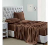 Lanest Housing Set di lenzuola in raso di seta, con tasche profonde, lenzuola in raso rinfrescanti, morbide e ipoallergeniche, per letto matrimoniale XL, colore: marrone