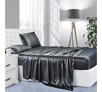 Lanest Housing Set di lenzuola in raso di seta, per letto matrimoniale, con tasche profonde, morbide e ipoallergeniche, colore grigio