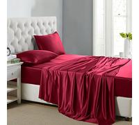 Lanest Housing Set di lenzuola in raso di seta, per letto matrimoniale, con tasche profonde, morbide e ipoallergeniche, colore: rosso scarlatto