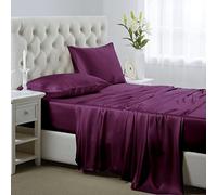 Lanest Housing Set di lenzuola in raso di seta, per letto singolo, con tasche profonde, morbide e ipoallergeniche, colore viola