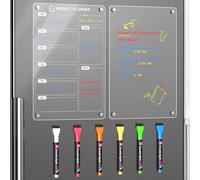 Langaelex Set di 2 Lavagna Magnetica Frigo Trasparente - Planner Settimanale Acrilico con 6 Pennarelli Gesso per Pianificatore Menu, Lista della Spesa, Piani di Studio - A4 (20x30cm)