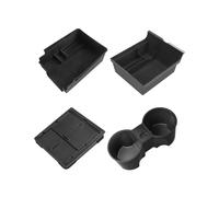 LANGBEAN Scatole Portaoggetti per Tesla Model Y 2021-2024, Organizzatore di Braccioli per Tesla Model 3 2021-2023, Scatola di Immagazzinaggio Nascosta, Portabicchieri, Accessori Tesla, 4 Pezzi Nero