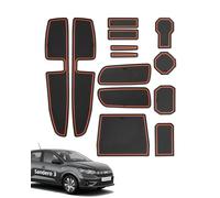 LANGBEAN Tappetini Antipolvere per Dacia Sandero 3 2021-2024 2025, 13 Pezzi Tappeti in Gomma Antiscivolo per Console Centrale Vano Portaoggetti Portabicchieri Fessura Porta Integrata, Nero & Arancione