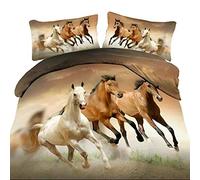 Langde Set Copripiumino Cavalli Stampa Parure Letto Matrimoniale 1 x Copripiumino 200 x 200 cm con 2 x Federe 48 x 74 cm, Una Piazza e Mezza Nordico Animale Stampa Digitale Design