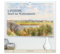 LANGEOOG Insel im Wattenmeer (hochwertiger Premium Wandkalender 2026 DIN A2 quer), Kunstdruck in Hochglanz: Aquarelle der Ruhe - Balsam für die Seele