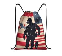 Langhbozdp Borsa con coulisse con stampa patriottica dei soldati militari statunitensi, borsa da palestra, borsa da yoga per uomo e donna, Nero , M