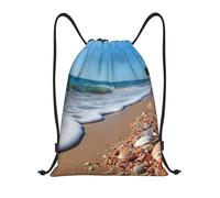 Langhbozdp Ocean Sea Wave Seashell stampa borse con coulisse borsa zaino borsa sport palestra sacca con coulisse borsa da yoga per uomo donna, Nero , S