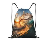 Langhbozdp Ocean Wave Stampa Coulisse Borse Zaino Sport Palestra Sacca Coulisse Borsa Yoga Bag per Uomo Donna, Nero , M