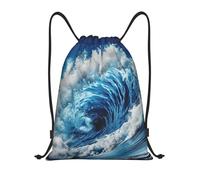 Langhbozdp Ocean Wave Stampa Coulisse Borse Zaino Sport Palestra Sacca Coulisse Borsa Yoga Bag per Uomo Donna, Nero , M