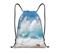 Langhbozdp Ocean Wave Stampa Coulisse Borse Zaino Sport Palestra Sacca Coulisse Borsa Yoga Bag per Uomo Donna, Nero , M
