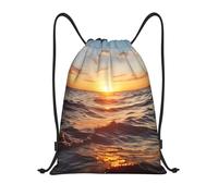 Langhbozdp Ocean Wave Tramonto Stampa Coulisse Borse Zaino Borsa Sport Palestra Sacca Coulisse Borsa Yoga per Uomo Donna, Nero , M