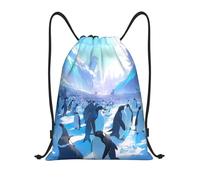 Langhbozdp Zaino con stampa pinguini con coulisse, per sport, palestra, yoga, per uomo e donna, Nero , M