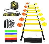 LangRay Set di Allenamento Calcio, Accessori per Allenamento Calcio con Scala di Coordinamento 6m, 12 Cinesini Calcio, 1 Corda da Salto, 1 Allenatore, 5 Fasce di Resistenza, Regali Calcio per Ragazzi