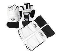 LangRay Set di Guanti da Boxe e Protezioni per Pie Protector, Guantoni de Taekwondo MMA Sparring Karate Arti Marziali Muay Thai UFC Sacco da Boxe Entrenamiento Kickboxing per Adult
