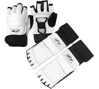 LangRay Set di Guanti da Boxe e Protezioni per Pie Protector, Guantoni de Taekwondo MMA Sparring Karate Arti Marziali Muay Thai UFC Sacco da Boxe Entrenamiento Kickboxing per Adult