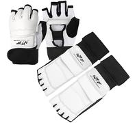 LangRay Set di Guanti da Boxe e Protezioni per Pie Protector, Guantoni de Taekwondo MMA Sparring Karate Arti Marziali Muay Thai UFC Sacco da Boxe Entrenamiento Kickboxing per Adult