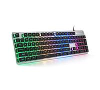 LANGTU Tastiera da gioco a membrana, tastiera silenziosa retroilluminata a LED colorata per lo studio, pannello interamente in metallo USB cablato 25 tasti Tastiera per computer antighosting 104