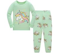 Langubaby Pigiama Ragazza Unicorno Cotone Lungo 2 Pezzi Biancheria da Notte per Bambina 1-2 Anni